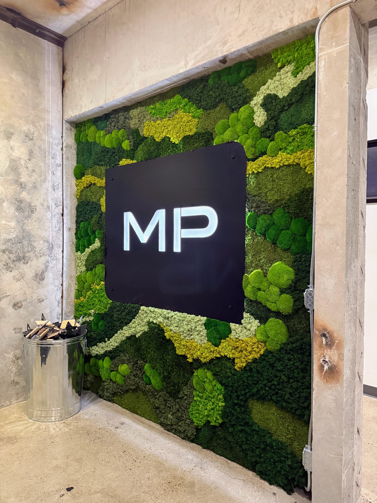 The full Mitchell + Palmer preserved-moss wall